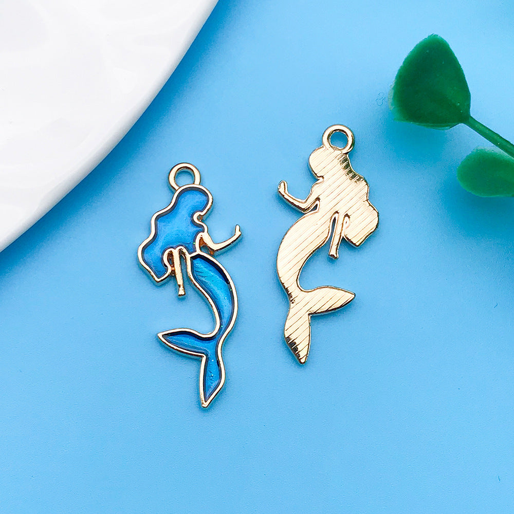 Wholesale Lake Blue Drip Oil Alloy Cartoon Animal Flower DIY Necklace Bracelet Pendant